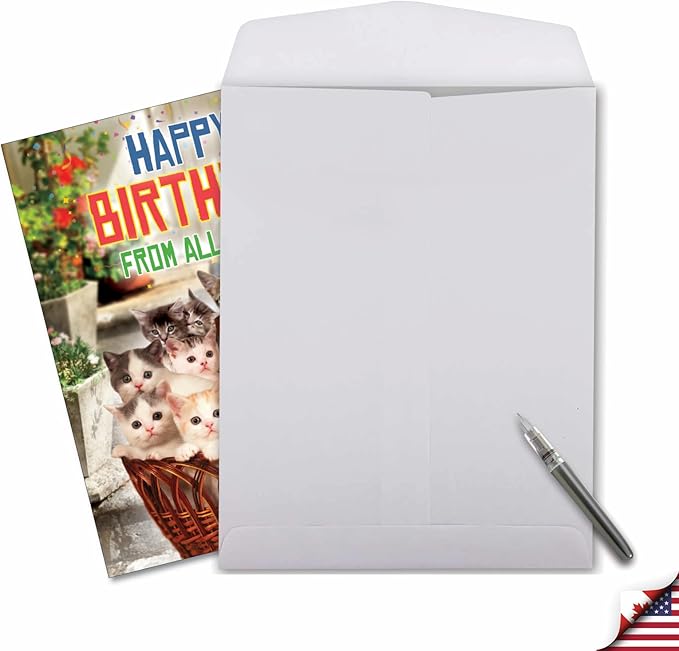 NobleWorks - Hilarious Happy Birthday Card with Envelope (8.5 x 11 Inch) - Funny Animal Greeting Card From All Of Us - From All Us Cats Birthday J5980BDG-US