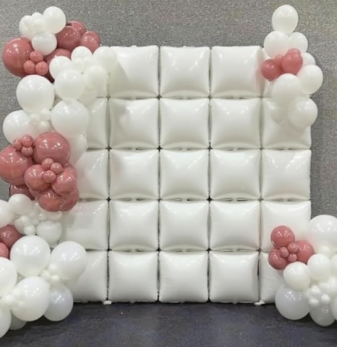 50pcs White Square Foil Balloons Wall Backdrop with 79pcs White Balloon Garland Arch Kit, Double Sided Balloon Tunnel for Birthday Anniversary Wedding Engagement Baby Shower Prom Decorations