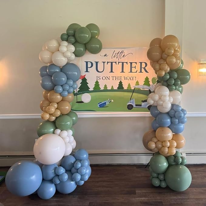 Hole in One Balloon Garland Arch 125Pcs Golf Party Decorstions Sage Green Dusty Blue Balloons with Golf Club Foil Balloon for Golf-Themed Party Decorations Baby Shower Supplies