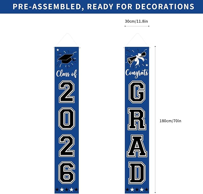Graduation Decorations Class of 2026 Hanging Grad Banner, Graduation Decorations Class of 2026 for Any Schools or Grades (blue)