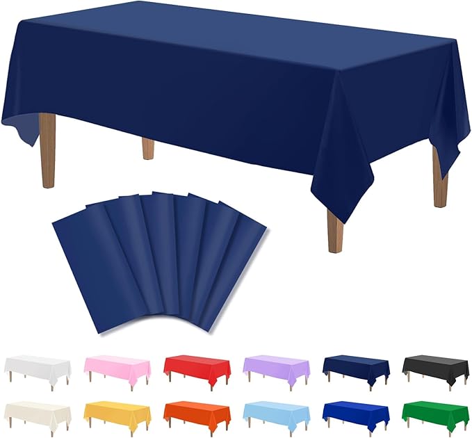 Kopokita 6PCS Navy Blue Plastic Tablecloths 54 x 108 Inch, Disposable Table Cloths Rectangle Party Table Covers