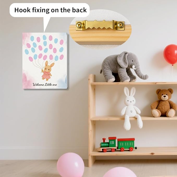 2PCS Fingerprint Guestbook with Bear and Bunny Baby Shower Guest Book Party Ideas Gender Reveal Fingerprint Guest Book with 2 Pens and 6 Stickers Gender Reveal Party Decorations