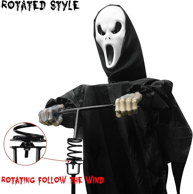 LarpGears Halloween Scarecrow Ghost Outdoor Decorations, 7.5Ft Halloween Rotatable Ghost of Death Flying Ghost Home Decoration for Outdoor Garden, Porch, Yard