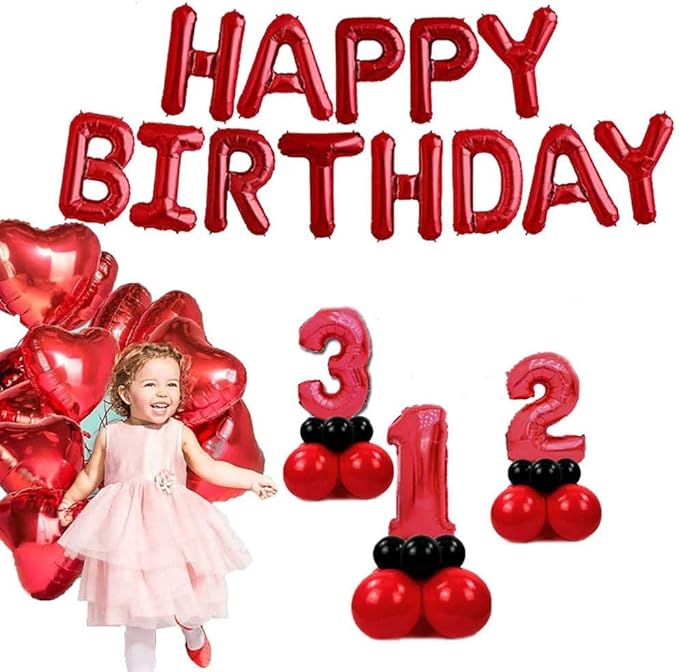 TONIFUL Red Happy Birthday Balloons 16 Inch Mylar Foil Letters Birthday Sign Banner Balloon Bunting Reusable for Girls Boys Kids & Adults Birthday Decorations and Party Supplies