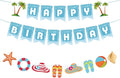 Zwiebeco Seaside Happy Birthday Party Decoration Blue White Sign Starfish Conch Hanging Paper Banner for Kids Adults Tropical Hawaiian Beach Pool Summer Accessories Supplies