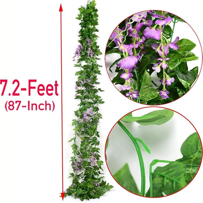 5pack Wisteria Garland Artificial Flower Garland Fake Wisteria Vines for Wedding Floral Decor-Total 36 Ft (Light Purple)