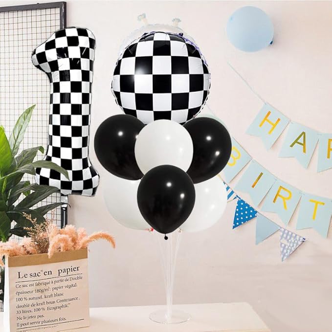 40 Inch Checkered Number Balloon 2 Black and White Number 2 Balloon Foil Helium Balloons for Birthday Party Decoration Girls Boys Baby Shower Anniversary Decoration Race Car Party Decoration