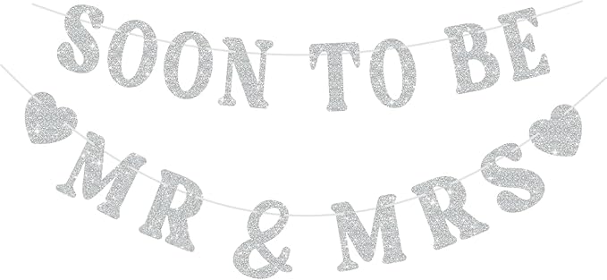 Soon To Be Mr & Mrs Banner for Bridal Shower Decorations, Pre-Strung Silvery Glitter Engagement Banner, Wedding Decorations for Home Party Mantle Hanging Sign Couples Shower Decorations