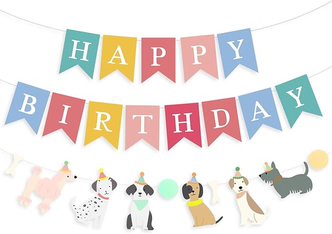 Dog Themed Banner Happy Birthday Banner Backdrop Colorful Decoration Kids Baby Dog Birthday Party Supplies
