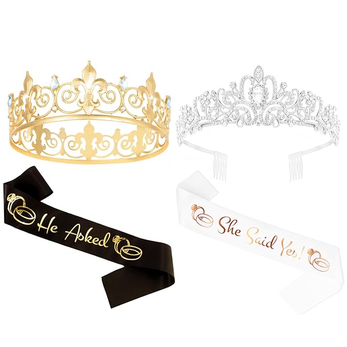 He Asked & She Said Yes Decorations Engagement Party Decorations Crown Sash Set He Asked & She Said Yes Decor Just Engaged Sash Tiara Decorations Engaged Sign for Home Outdoor