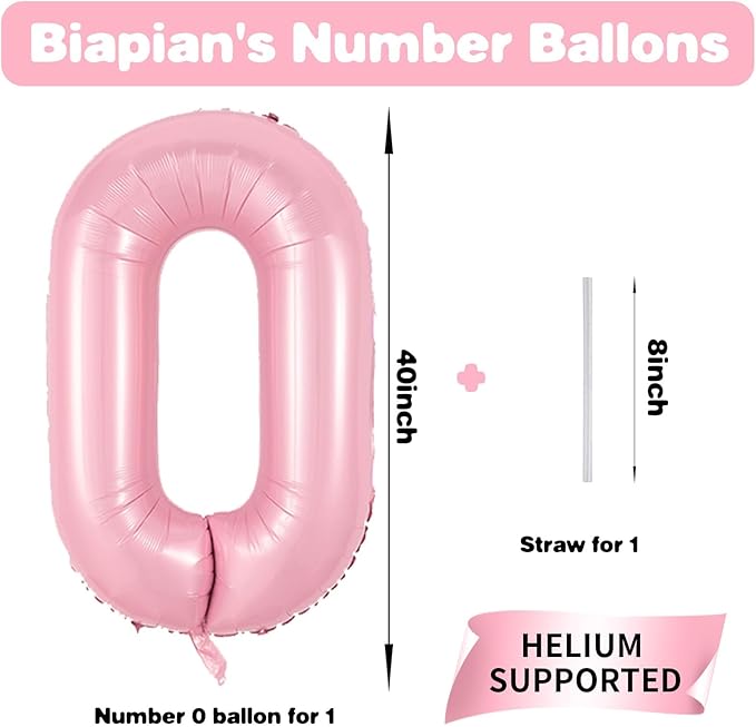 Biapian Pink Letter Balloons 40 Inch, Large Light Pink Letter O Balloon, Single Foil Alphabet O Balloon, Baby Pink Names Balloon Helium for Girls Women Birthday Party Wedding Anniversary Decoration
