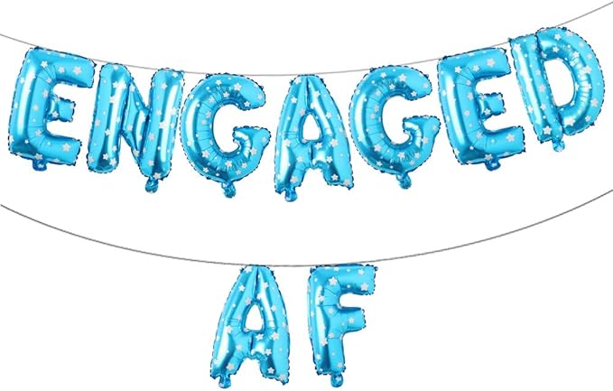 16 inch multicolored Engaged AF Balloon Letters Banner Engagement Party Decorations Supplies (Blue Star)