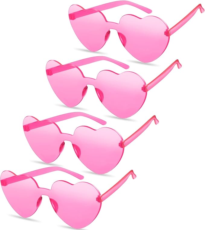 TOODOO 4 Pack Heart Shaped Sunglasses Rimless Candy Color Eyewear Galentine Valentines Accessories