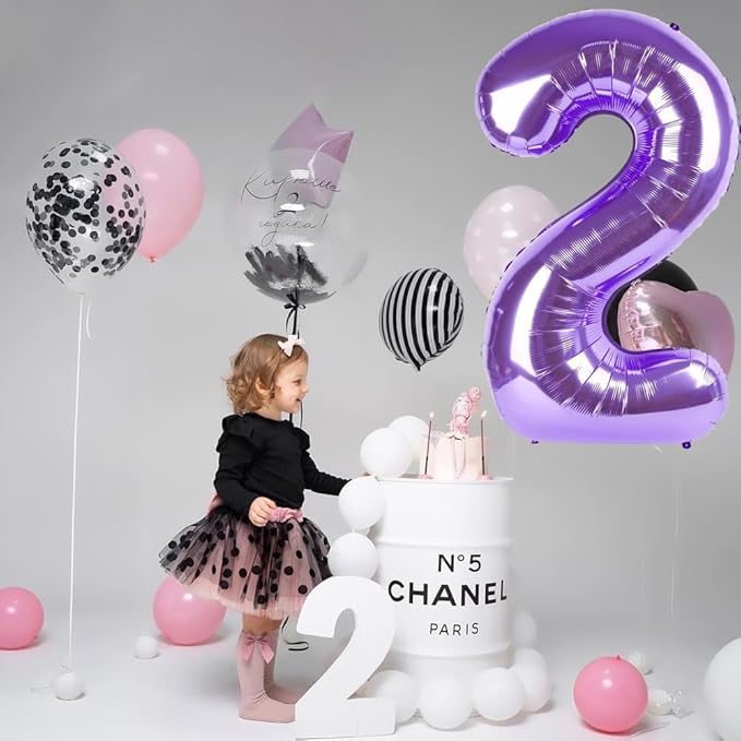 Purple Number Balloons, 40 Inch Purple Balloon 2.2 Helium Balloon 2th Birthday for 2 Years Birthday Decoration Children Girls Boys