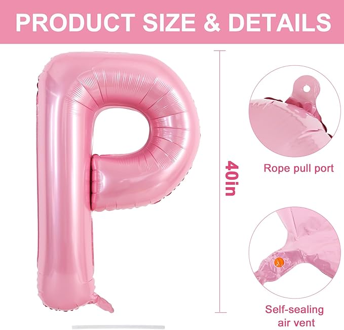 TONIFUL 40 Inch Large Pink Letter P Balloons Giant Foil Mylar Alphabet Balloon for Birthday Party Anniversary Baby Shower Wedding Supplies Decorations