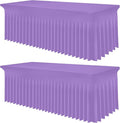Smiry Spandex Tablecloth 2 Pack, Elastic Fitted Stretch Tablecloth for 6FT Rectangle Tables, Waterproof Washable Table Cover Skirt for Wedding, Banquet & Parties (Lavender, 72Lx30Wx30H Inch)