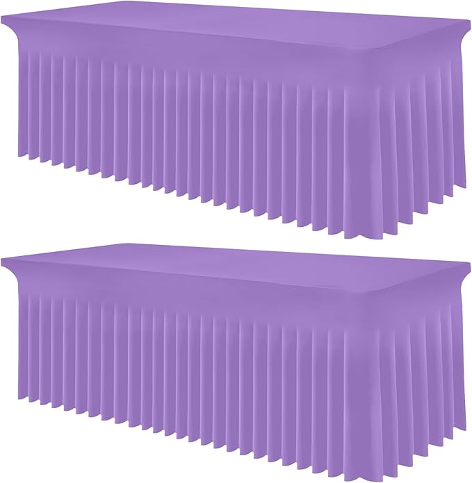 Smiry Spandex Tablecloth 2 Pack, Elastic Fitted Stretch Tablecloth for 8FT Rectangle Tables, Waterproof Washable Table Cover Skirt for Wedding, Banquet & Parties (Lavender, 96Lx30Wx30H Inch)