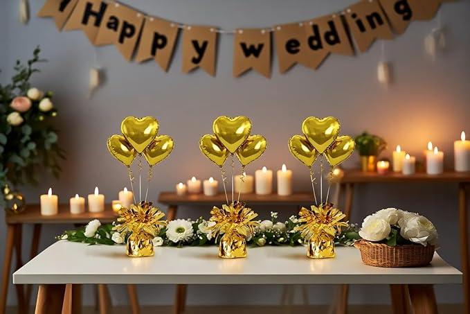 Aluminum Foil Balloon Weights for Parties (6 pcs) - 0.31lb (140g) Each - Premium Balloon Anchors for Birthday, Wedding, Dinner, Indoor & Outdoor Decorations(Gold 6pcs)