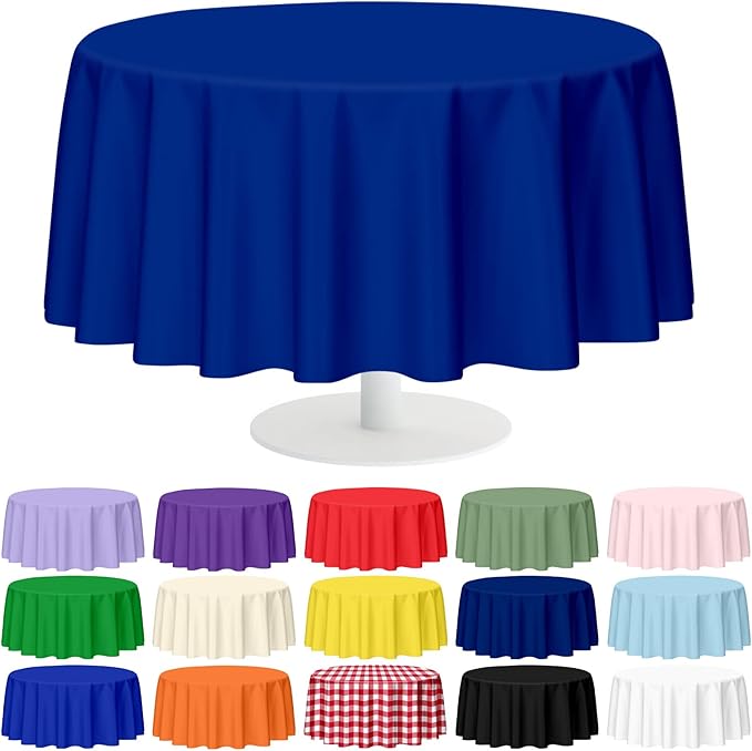 Mulbozy 12 Pack Dark Blue Round Tablecloth, 84 Inches Plastic Table Cover, Premium Disposable Round Party Tablecloth for Restaurant Dinners, Wedding, Grad Party, Baby Shower, Outdoor Camping