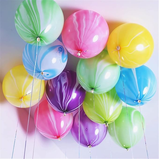 Rainbow Tie Dye Balloons 50PCS 12 Inch Agate Marble Latex Swirl Balloons For Tie Dye Birthday Party Supplies,Candyland,Bachelorette,Fun Hippie Party Decorations(Multi-Color)