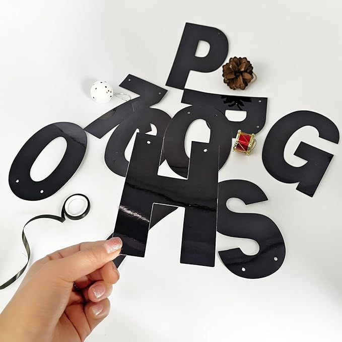 116 Pcs DIY Glitter Custom Banner Kit - Customize with 111 Letters & Numbers, 3 Rope & 2 Threading Devices - Perfect for Birthday Parties (Bright Black)