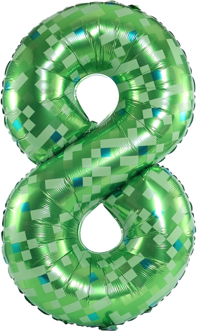 40 Inch Large Foil Helium Number Balloon Birthday Wedding Party 0-9 (Green Pixel, 8)