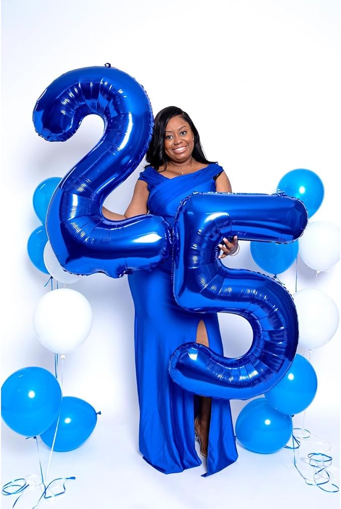 25 Balloon Number, Metallic Blue Number 25th Birthday Balloons 40 Inch, 25 or 52 Years Old Metallic Blue Birthday Decorations for Men Women, 25th Anniversary Decorations