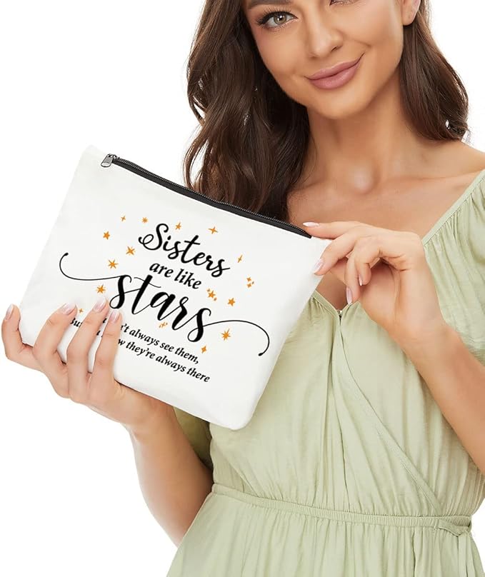 JIUWEIHU Sister Gifts, Sister Gift from Sisters Brother, Sister Christmas Birthday Graduation Gifts, Gift for Big Little Sister Soul Sister Makeup Bag- Sister are Like Stars Makeup Bag
