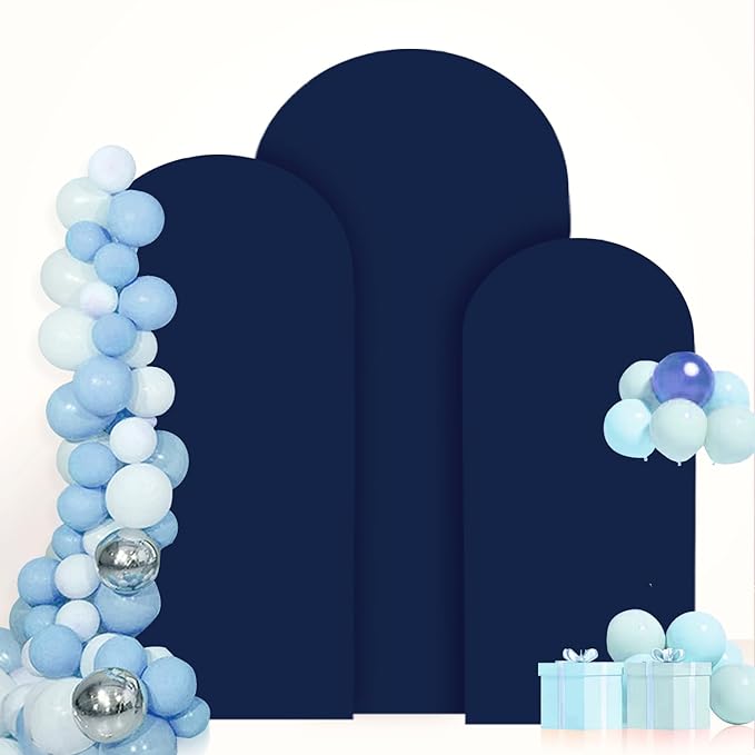 Arch Backdrop Cover Set of 3 Navy Blue Arch Covers 4FT 5FT 6FT Spandex Round Top Wedding Arch Covers Set Stretchy Chiara Backdrop Covering 2-Sided Arched Covers for Birthday Party Decoration