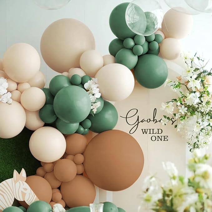 Green White Brown Balloon Garland Arch Kit, 160Pcs Sage Green White Sand Tan Brown Balloons for Birthday Bridal Baby Shower Gender Reveal Wedding Party Decorations