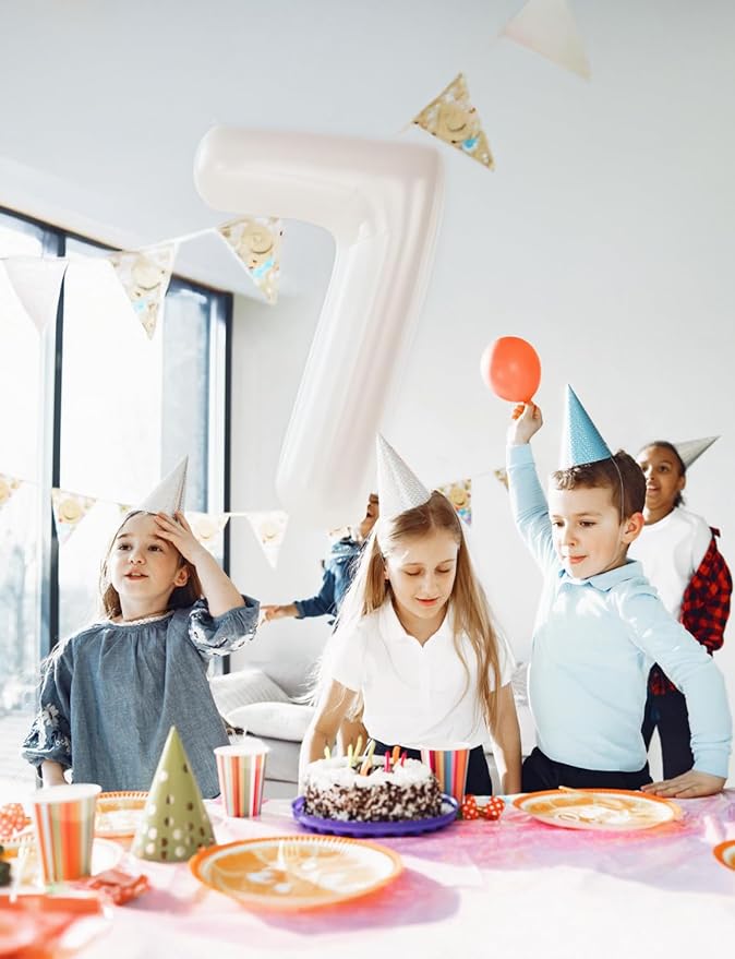 Cream Number 7 Balloons – 40 Inch Giant Foil Number Balloon, Light Cream Number Balloon for Birthday Anniversary Baby Shower Party Decorations