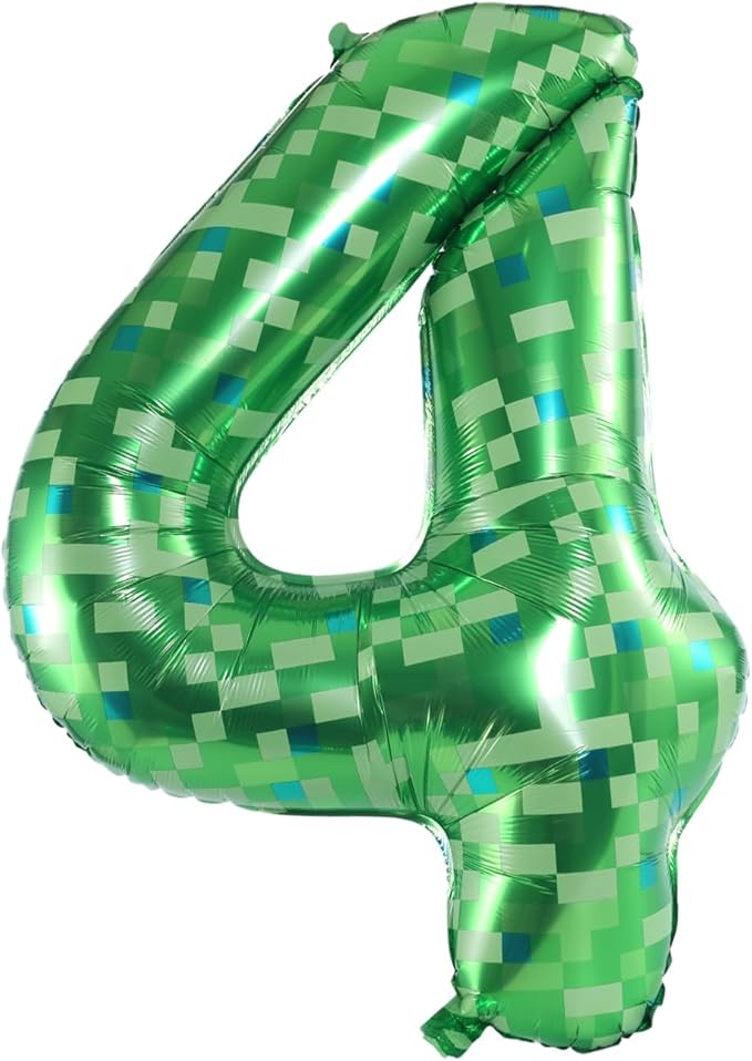 40 Inch Large Foil Helium Number Balloon Birthday Wedding Party 0-9 (Green Pixel, 4)