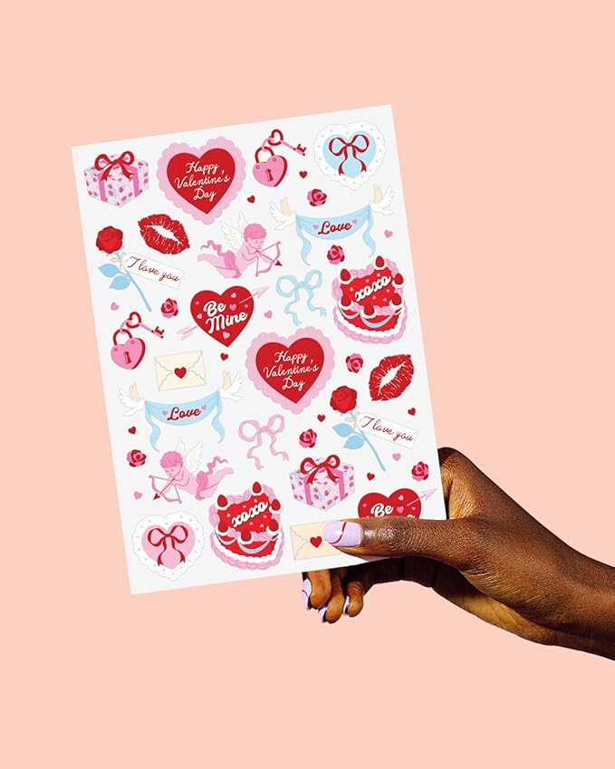 xo, Fetti Valentine Temporary Tattoos - 48 designs, 2 sheets | Pink and Red Hearts, Love Theme, Classroom Favors, Party Supplies, Kids Valentines, Galentines Gifts, Girly Glam