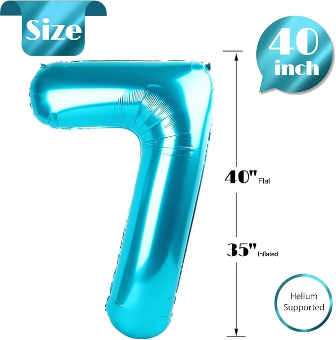 7 Balloon, Blue Number Balloons 40 Inch, 7th Birthday Decorations for Kids Girls Boys, Blue Party Decoration for Women Men, Number 7 Balloon