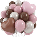 Pink Brown Balloons Heart Shaped Balloon Double Stuff Pearl Beige Dusty Blush Pink Brown Balloon 18inch Heart Foil Balloons for Boho Baby Shower Valentines Day Anniversary Wedding Birthday Party Decor