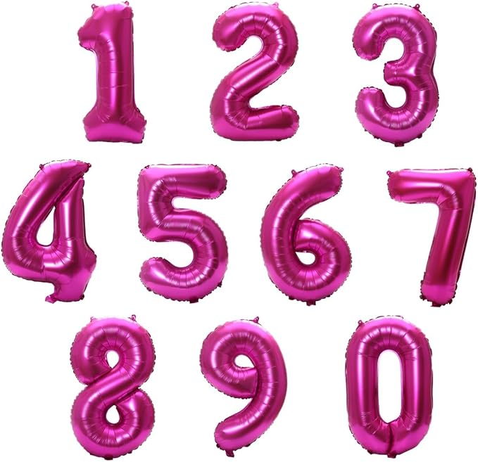 16 Inch Foil Mylar Number Balloons 0-9 for Party Decoration (Hot Pink)
