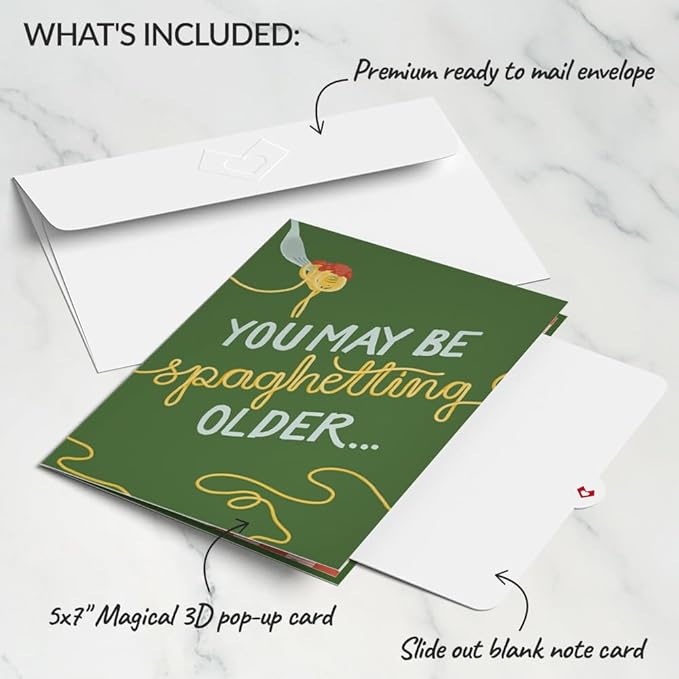 Lovepop Birthday Pop-Up Card for Her and Him - 3D Greeting Cards for Boys, Girls, Men, Women - You May Be Spaghetting Older... - 5" x 7" Card - Blank Notecard & Envelope Included