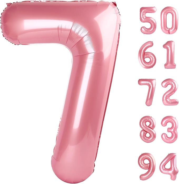 Pearlescent Pink 7 Balloon, Number Balloons 40 Inch, 7th Birthday Decorations for Girls Kids, Party Decoration for Women, Number 7 Balloon