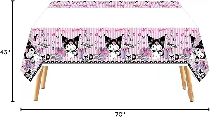 2pcs Pink Cat Tablecloth Cute Anime Themed Party Supplies Tablecover Perfect for Birthday Celebration and Party Decorations (70x42.9 inch) (Stripe Korm)