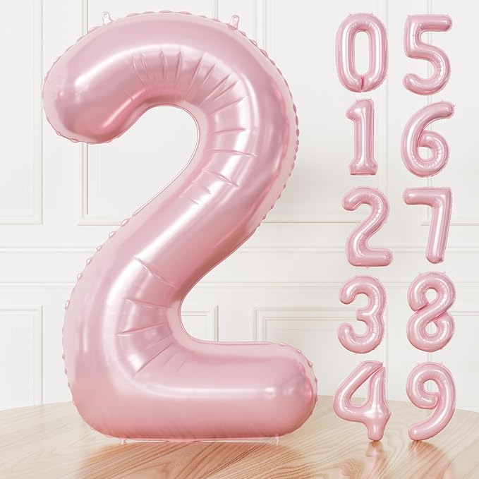 Pink Number 2 Balloons – 40 Inch Giant Foil Number Balloon, Light Pink Number Balloon for Girls Birthday, Baby Shower & Princess Theme Party Decorations