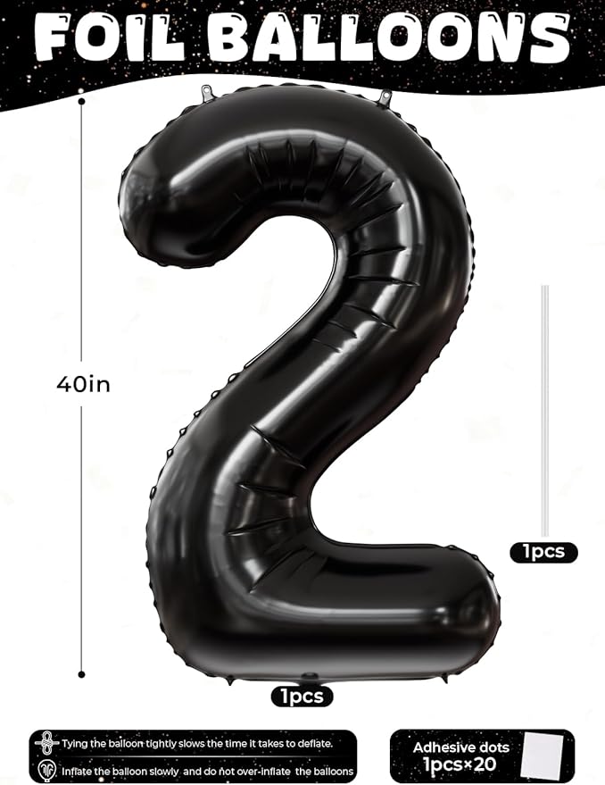 Black Number 2 Balloons – 40 Inch Giant Foil Number Balloon, Black Number Balloon for Men Women Boys Girls Birthday Graduation Anniversary Party Decorations