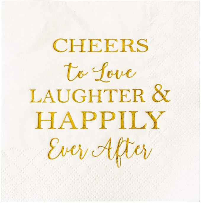 Crisky 3-Ply 50 Count Bridal Shower Napkins Disposable Cocktail Napkins Gold Foil Text Beverage Napkins for Engagement Party Decorations & Wedding Shower
