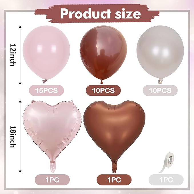 Pink Brown Balloons Heart Shaped Balloon Double Stuff Pearl Beige Dusty Blush Pink Brown Balloon 18inch Heart Foil Balloons for Boho Baby Shower Valentines Day Anniversary Wedding Birthday Party Decor