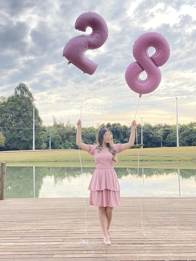 40 Inch Number 8 Balloon, Pearl Pink 8 18 28 80 Birthday Balloons for Men Boys, 8th Birthday Decorations Party Supplies, Wedding, Graduations