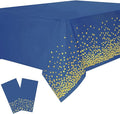 Yancorp 2 Pack Plastic Tablecloth Disposable Navy Blue Gold Tablecloth for Rectangle Tables 54" x 108" Party Decorations Birthday Thanksgiving Christmas Wedding Outdoor BBQ Picnic