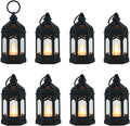LLQ 8Pcs Mini Lanterns for Centerpiece, Medieval Gothic Fairy Party Decor, Decorative Candle Lanterns for Indoor, Small Vintage Lantern for Halloween Christmas Wedding Table Decor, Black