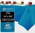 PARTY BARGAINS 40 Disposable Table Covers - 54" X 108" Blue Table Cover, 3 Ply Paper & Plastic Tablecloth