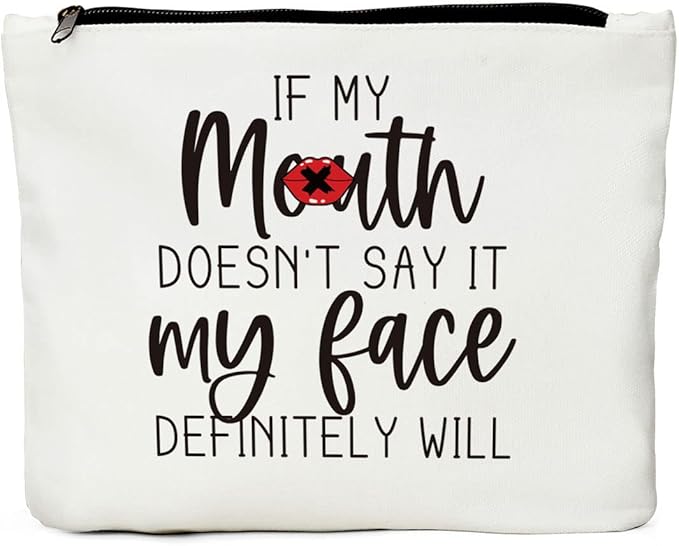 JIUWEIHU Funny Gifts for Women - Mom, Wife, Sisters, Coworker & Friendship Gifts - Fun Makeup Bag - Best Friend Makeup Bag - My Face Definitely Will