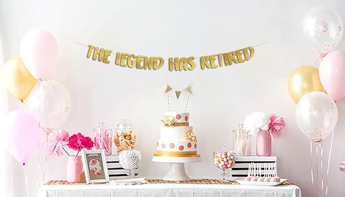 Pre-Strung The Legend Has Retired Gold Glitter Banner - Funny Retirement Decorations for Men and Women - Retirement Party Supplies and Gifts