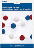 7ft Red, White, and Blue Patriotic Honeycomb Ball Garland